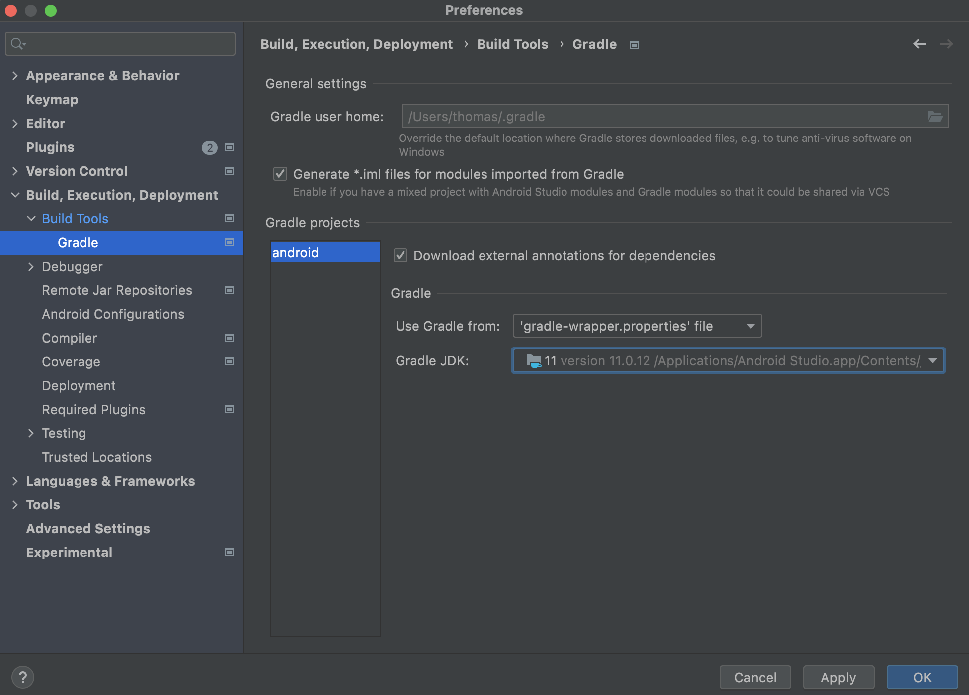 Gradle 首选项
