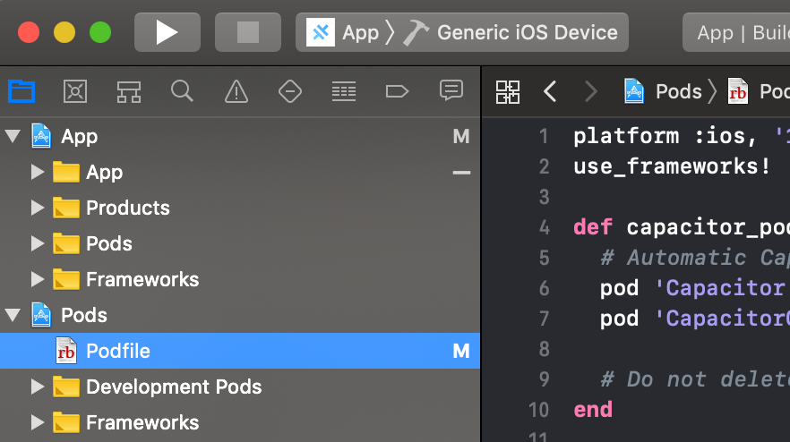 iOS 平台上 Podfile 的位置