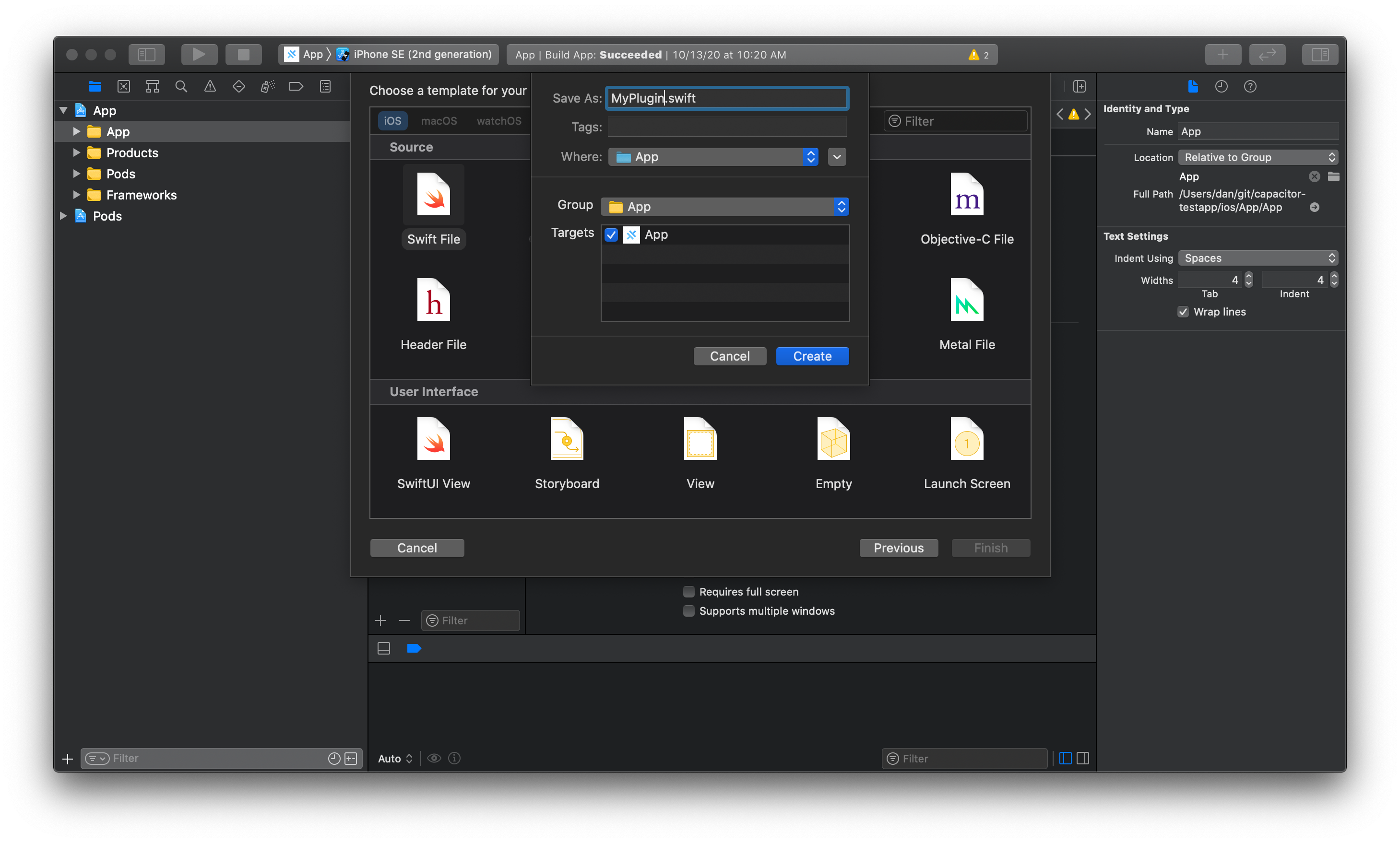在 Xcode 中创建新的 Swift 文件