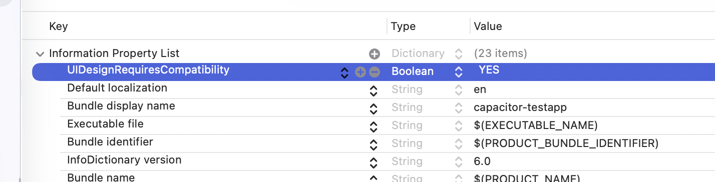 UIDesignRequiresCompatibility plist 条目
