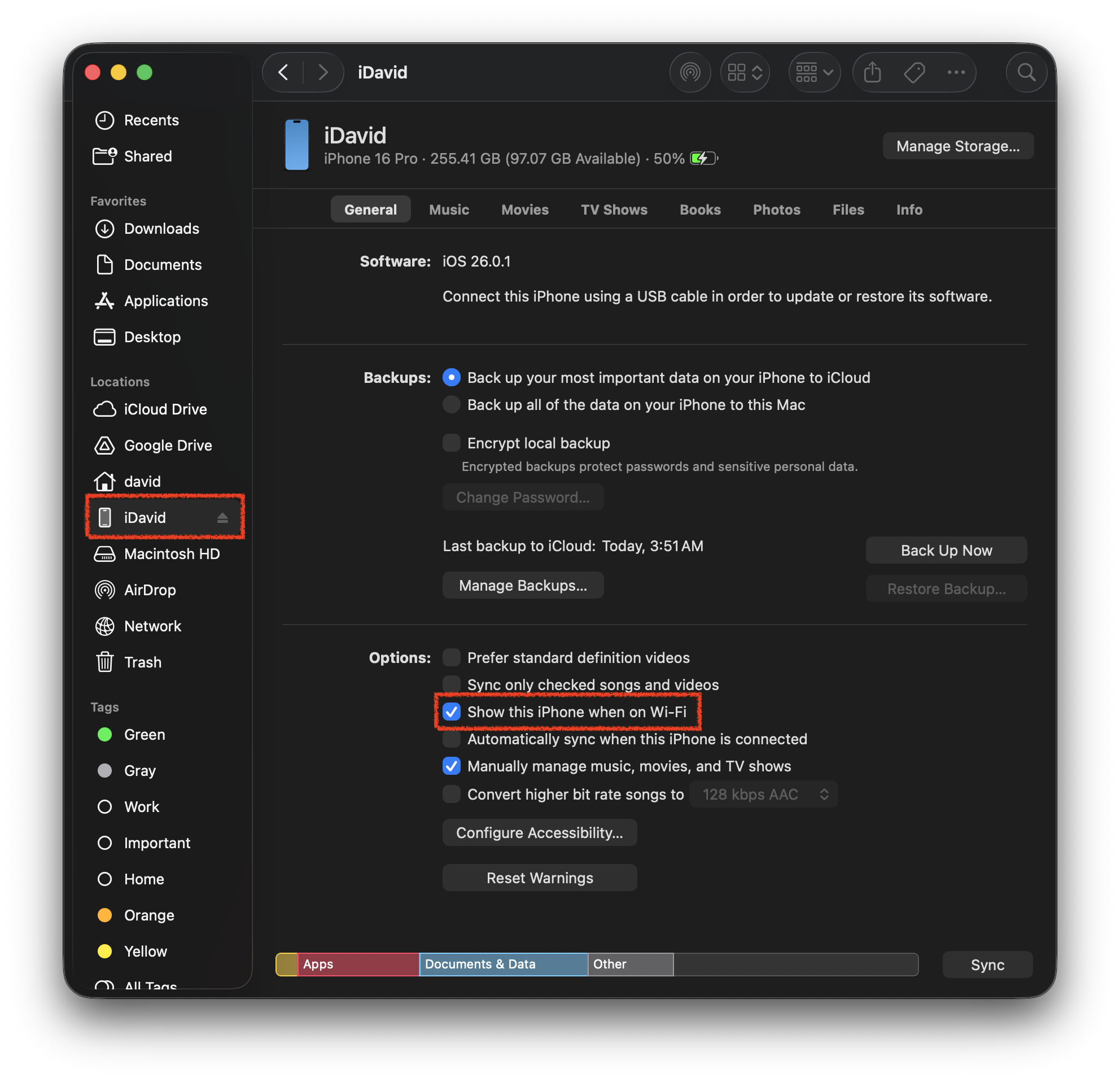启用无线 iPhone 调试