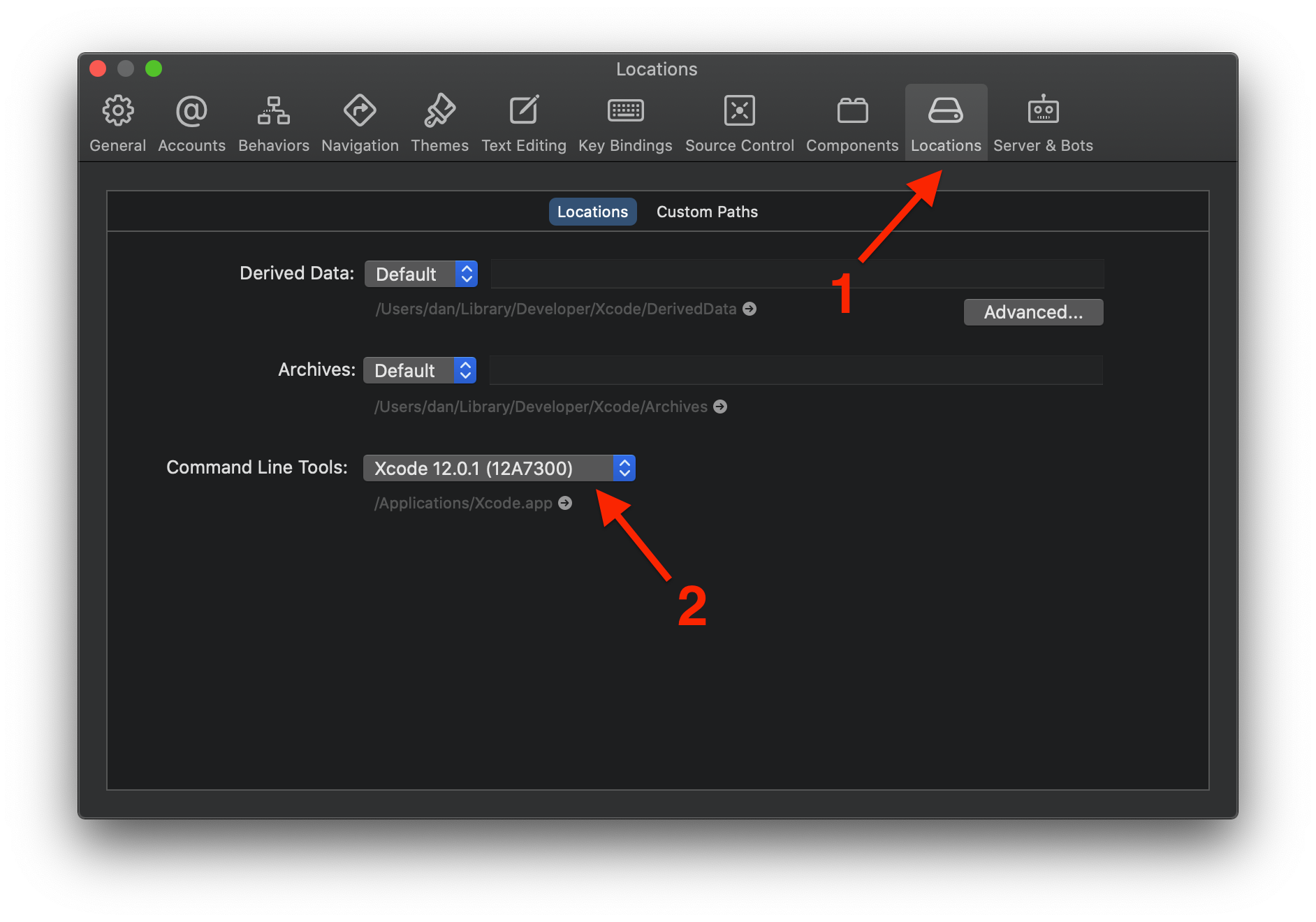 Xcode 位置偏好设置